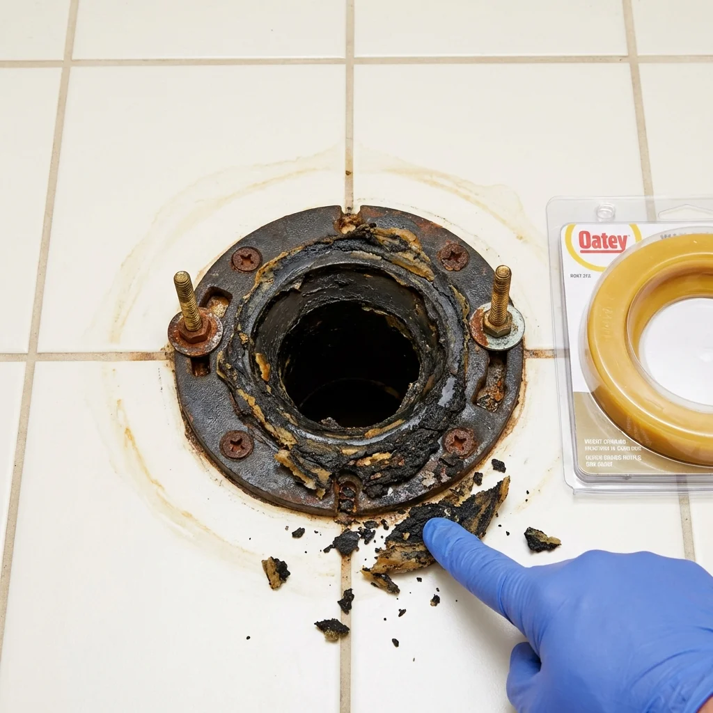 Failed wax ring showing water seepage at the base of a toilet in a Wendover, UT home